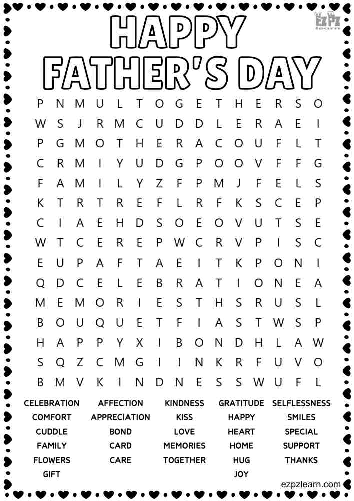 Father's Day Word Search 27 Words Free PDF Download